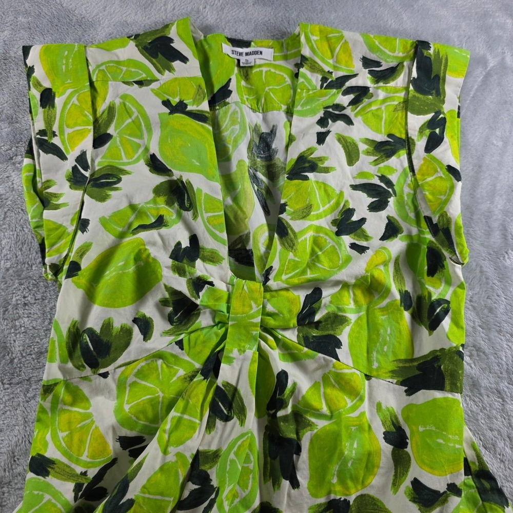 Steve Madden Women Small Green Lime Citrus Print Maxi Dress Tiered Cotton Boho - Picture 3 of 9